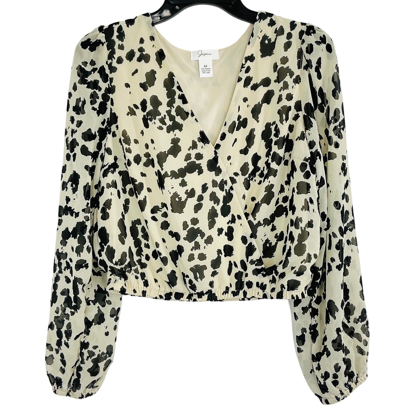 Japna Womens Crop Top Blouse Medium Long Sleeve Animal Print V Neck